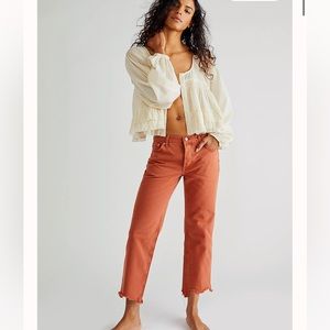 NEW: Free People Maggie Mid Rise Straight-Leg Jeans in Rare Sienna